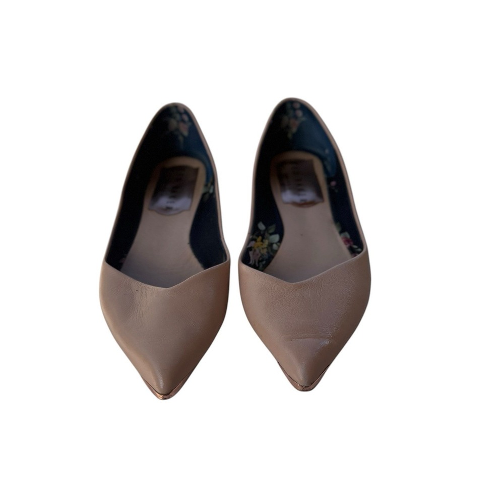 Ted Baker London Nude Pink Leather Pointed Toe Flats Rose Gold Floral S 5/5.5 - Picture 13 of 16